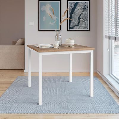 Mesa de Jantar Quadrada com Tampo de MDF Adriana Amadeirado e Branco 90 cm