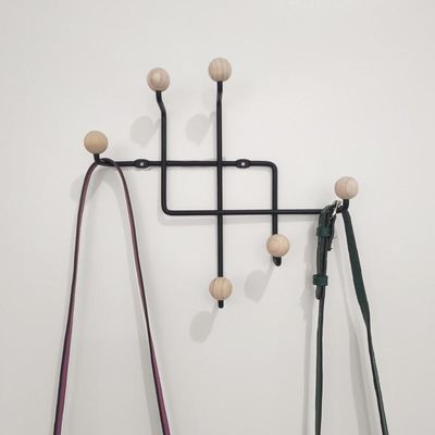 Gancho para Parede Preto Cabideiro Aço e Madeira Micro Steel Wood MS