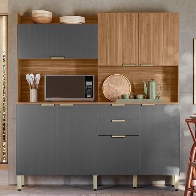 Cozinha Compacta Pitaya 7 Portas E 2 Gavetas Amêndola Touch Grafito Prime Tx Demóbile