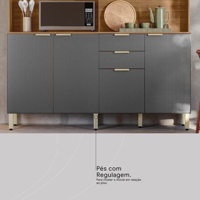 Cozinha Compacta Pitaya 7 Portas E 2 Gavetas Amêndola Touch Grafito Prime Tx Demóbile