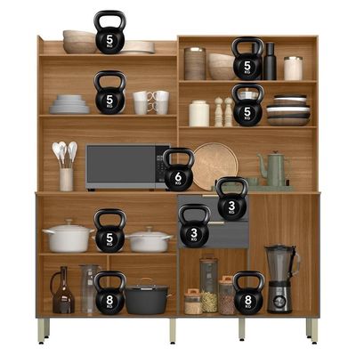 Cozinha Compacta Pitaya 7 Portas E 2 Gavetas Amêndola Touch Grafito Prime Tx Demóbile