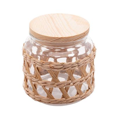 Porta Mantimentos De Vidro Com Sisal E Tampa Em Madeira 520ml 29122 - Wolff