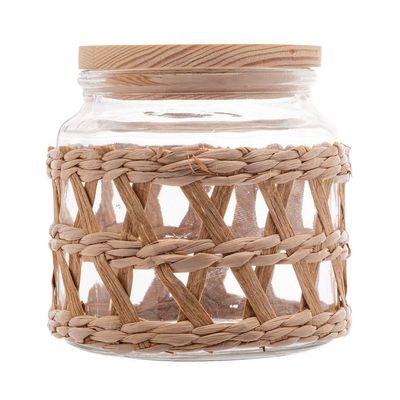 Porta Mantimentos De Vidro Com Sisal E Tampa Em Madeira 520ml 29122 - Wolff