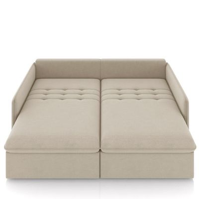 Sofá Cama Retrátil Para Sala De Estar 214cm Una K01 Veludo Bege Lyam Decor