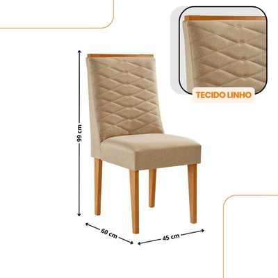 Mesa De Jantar Eloise Tampo MDF Vidro Com 6 Cadeiras Moderna Turim Off White Naturale