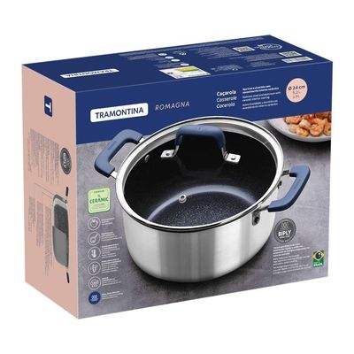 Caçarola Tramontina Romagna Aço Inox Cerâmico Black Stone 24 Cm 5,24 L