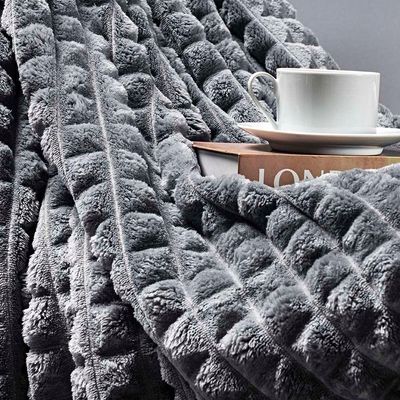 Coordenado Cobre Leito E Cobertor Tok Max Queen Ultrasoft Alto Relevo Dupla Face Cinza 100% Poliéster