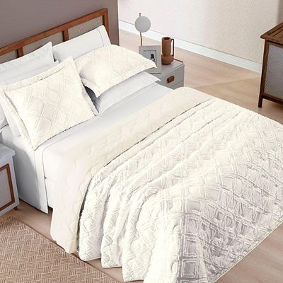 Coordenado Cobre Leito E Cobertor Tok Max Queen Ultrasoft Alto Relevo Dupla Face Cinza 100% Poliéster