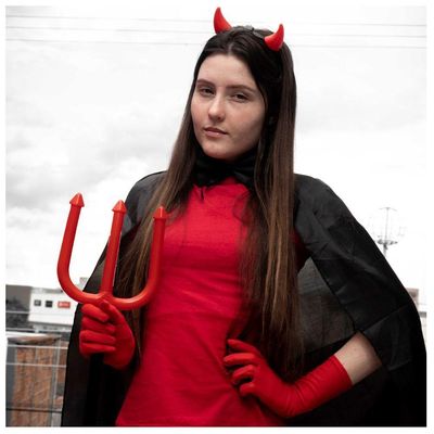 Fantasia De Diabinha Com Chifres Capa Preta E Tridente