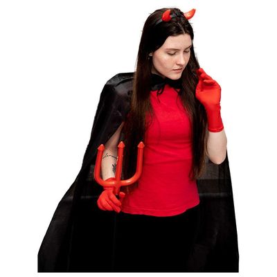 Fantasia De Diabinha Com Chifres Capa Preta E Tridente