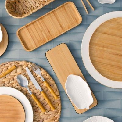Bandeja Retangular De Bambu Com Moldura De Metal 30x10x2cm 7971 - Lyor