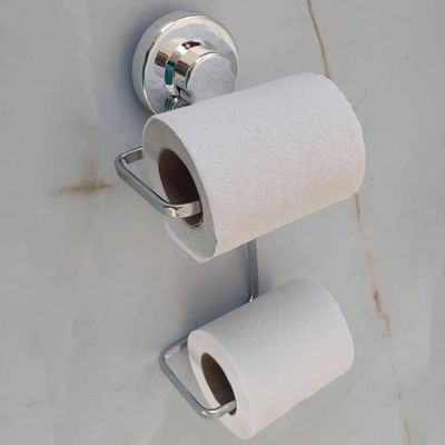 Porta Papel Higiênico com Ventosa Duplo Suporte Papeleira para Banheiro Lavabo Cromada Faciliti