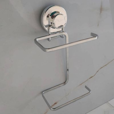Porta Papel Higiênico com Ventosa Duplo Suporte Papeleira para Banheiro Lavabo Cromada Faciliti