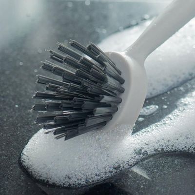Escova de Limpeza Multiuso Ou Cerdas Macias e Cabo de Silicone com Raspador Flow Cinza