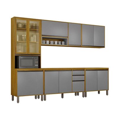 Cozinha Completa Nala Cristaleira 5 Pçs12 Portas Mobilihouse Cinamomo/cinza Acetinado