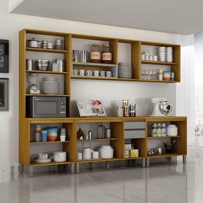 Cozinha Completa Nala Cristaleira 5 Pçs12 Portas Mobilihouse Cinamomo/cinza Acetinado