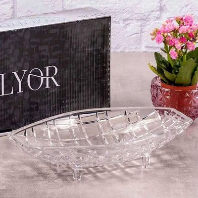 2 Centros de Mesa Cristal Deli Lyor 26x14x5,5cm Fruteira Decorativo Sala Jantar