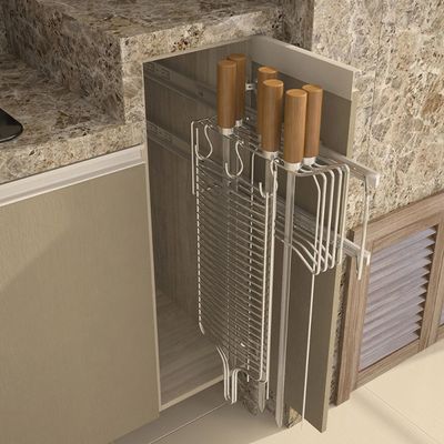 Suporte Porta Espetos de Embutir na Lateral do Móvel com 3 Ganchos Masutti Copat Aço Cromado