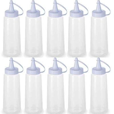 10 Frascos Plásticos para Molhos 250ml Tubo Bisnaga de Maionese Ketchup Transparente Plasvale