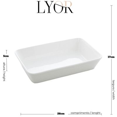 Refratário de Porcelana 26x17cm Travessa Branca Assadeira Retangular Gratinados Sobremesas Línea Lyor