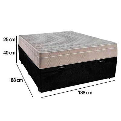 Cama Box Baú Casal Suede + Colchão Serene Molas Ensacadas 138x188x69 Preto