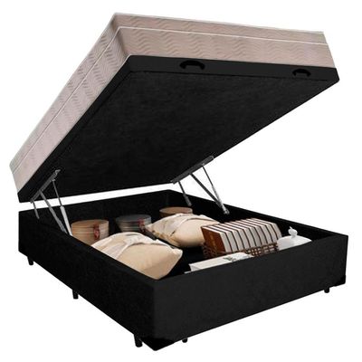 Cama Box Baú Casal Suede + Colchão Serene Molas Ensacadas 138x188x69 Preto