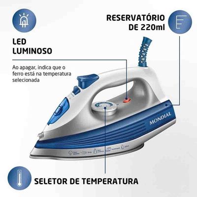 Ferro A Vapor FVN01BL 1200W Branco E Azul Mondial 220V