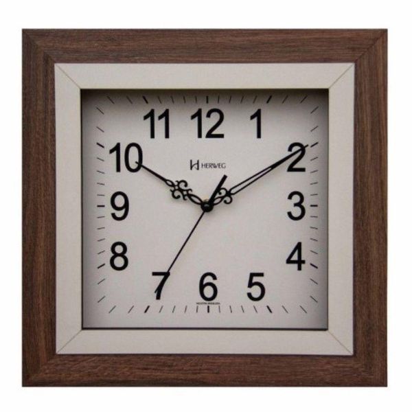 Relógio De Parede Quadrado Silencioso Madeira 660096 Cor Do Fundo Branco