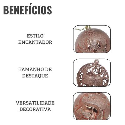 Bola De Natal Rose Rena Mista 10cm - 6 Unidades