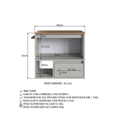 Gabinete Suspenso 60cm Arenas com Nicho Toalheiro e 1 Gaveta BH8050A
