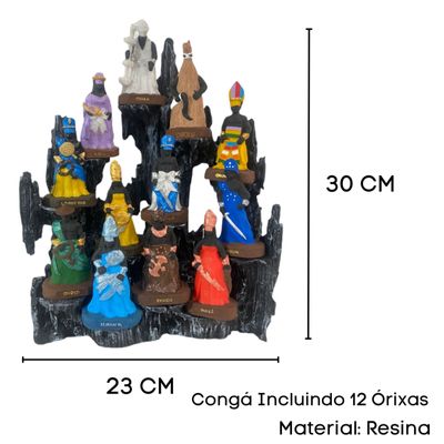 Congá Completo 30 cm com 12 Orixás Avulsos de 10 cm Resina Cinza Escuro