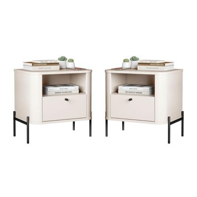 Conjunto Mesa De Cabeceira Malta Off White Preto