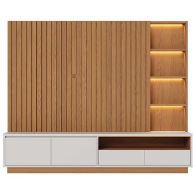 Estante Painel Ripado Para Tv 82 Pol Led 240cm Jolie C04 Freijó Off White Matte - Lyam Decor