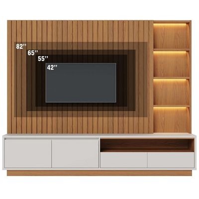 Estante Painel Ripado Para Tv 82 Pol Led 240cm Jolie C04 Freijó Off White Matte - Lyam Decor