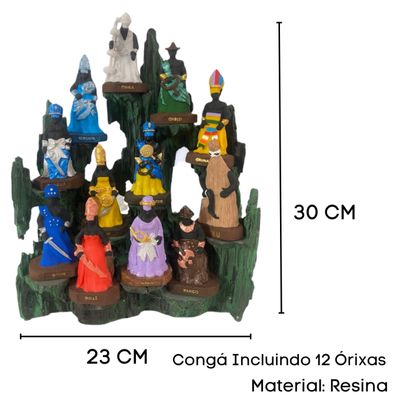 Congá Completo 30 cm com 12 Orixás Avulsos de 10 cm Resina Verde