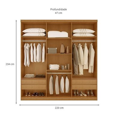 Guarda-Roupa Casal Torino 100% MDF 6 PT 4 GV Naturalle e Off White