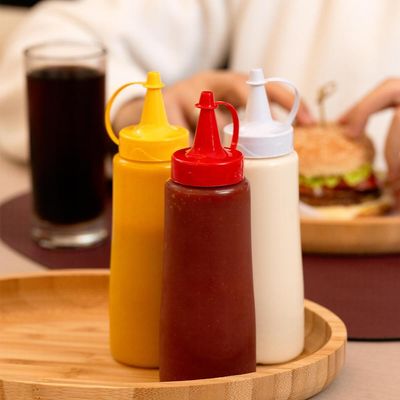 10 Bisnagas Plásticas Flexível para Lanchonetes Frascos de Molhos Ketchup Bico Vermelho