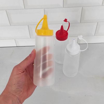 10 Bisnagas Plásticas Flexível para Lanchonetes Frascos de Molhos Ketchup Bico Vermelho