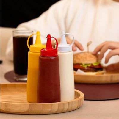 10 Bisnagas Plásticas Flexível para Lanchonetes Frascos de Molhos Ketchup Bico Vermelho