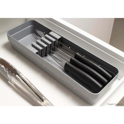Organizador Porta Talheres Extensível e Organizador de Facas Cozinha Gaveta Chumbo OU.