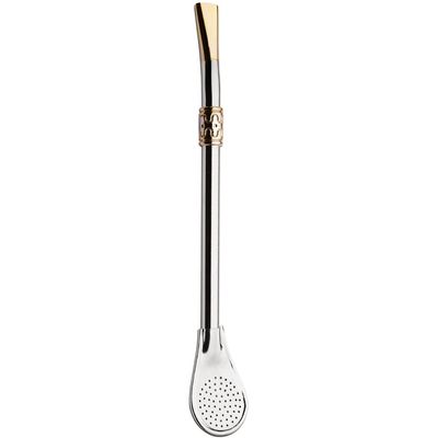 Bomba De Chimarrão Bocal Dourado Ferro Cinza Bojo Pera 19cm