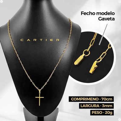 Corrente Banhada Aço Inox Pingente Crucifixo Pulseira Spaceman Tijolinho Dourado