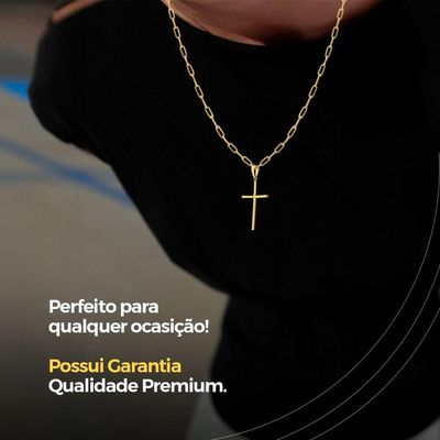 Corrente Banhada Aço Inox Pingente Crucifixo Pulseira Spaceman Tijolinho Dourado