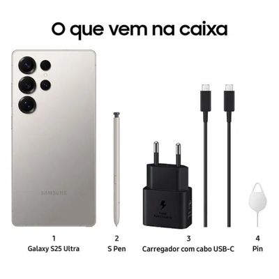 Smartphone Samsung Galaxy S25 Ultra 256GB 5G - Titânio Cinza, Caneta S Pen, Câmera Quadrupla 200MP, RAM 12GB, Tela 6.9"