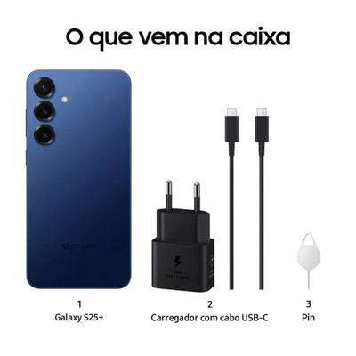 Smartphone Samsung Galaxy S25 Plus 256GB 5G - Azul Marinho, Galaxy AI, Câmera Tripla 50MP, RAM 12GB, Tela 6.7"