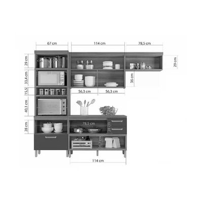 Kit Cozinha Modulada 5 Peças Princesa 1 Aéreo + 2 Balcões + 1 Paneleiro+1ilha C6p61 Freijó Off White
