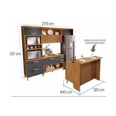 Kit Cozinha Modulada 5 Peças Princesa 1 Aéreo + 2 Balcões + 1 Paneleiro+1ilha C6p61 Freijó Off White
