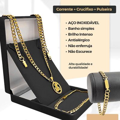 Corrente Aço Inox Banhada Pulseira Original Casual Grumet