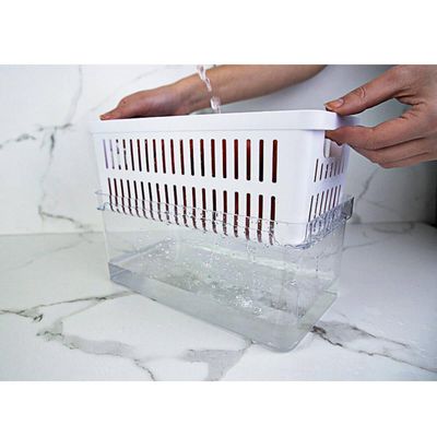 Organizador De Geladeira Com Escorredor Interno 5L Caixa Plástica Para Legumes Saladas Clear Fresh OU