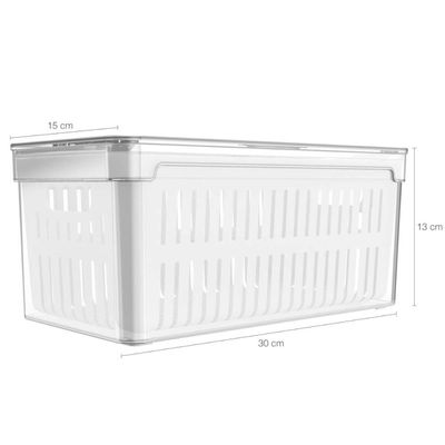Organizador De Geladeira Com Escorredor Interno 5L Caixa Plástica Para Legumes Saladas Clear Fresh OU